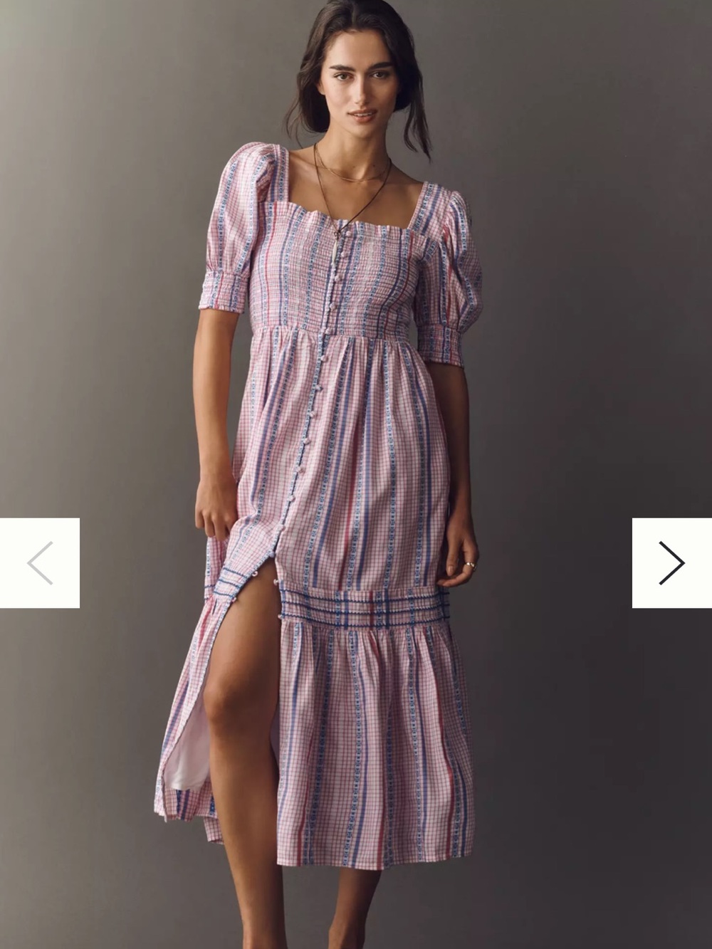Pink Striped Square-Neck Midi Dress